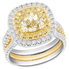 GIA Certified 2.09 Carat Cushion Fancy Yellow Diamond Halo Ring