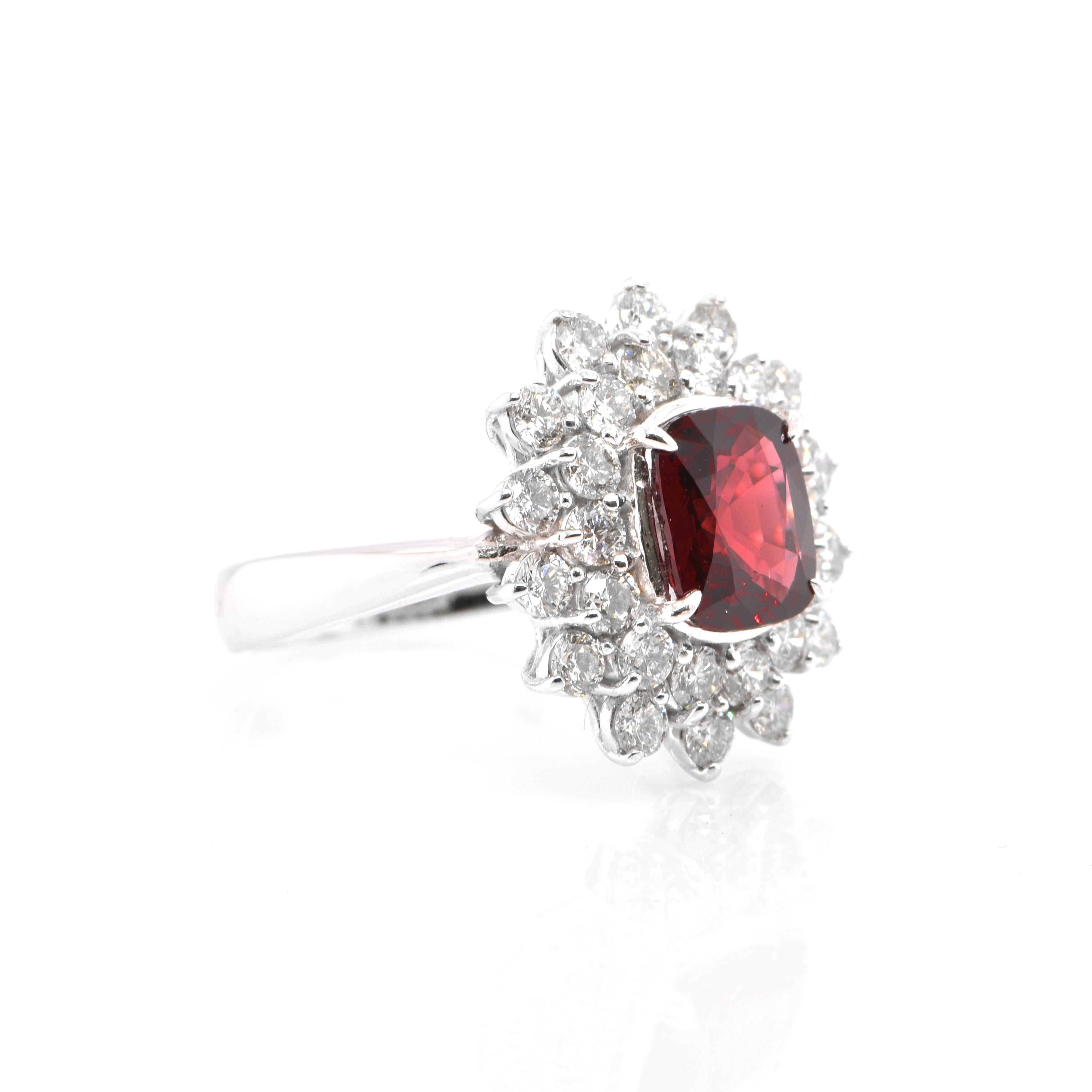 Modern GIA Certified 2.09 Carat Natural Untreated Red Spinel Double Halo Ring