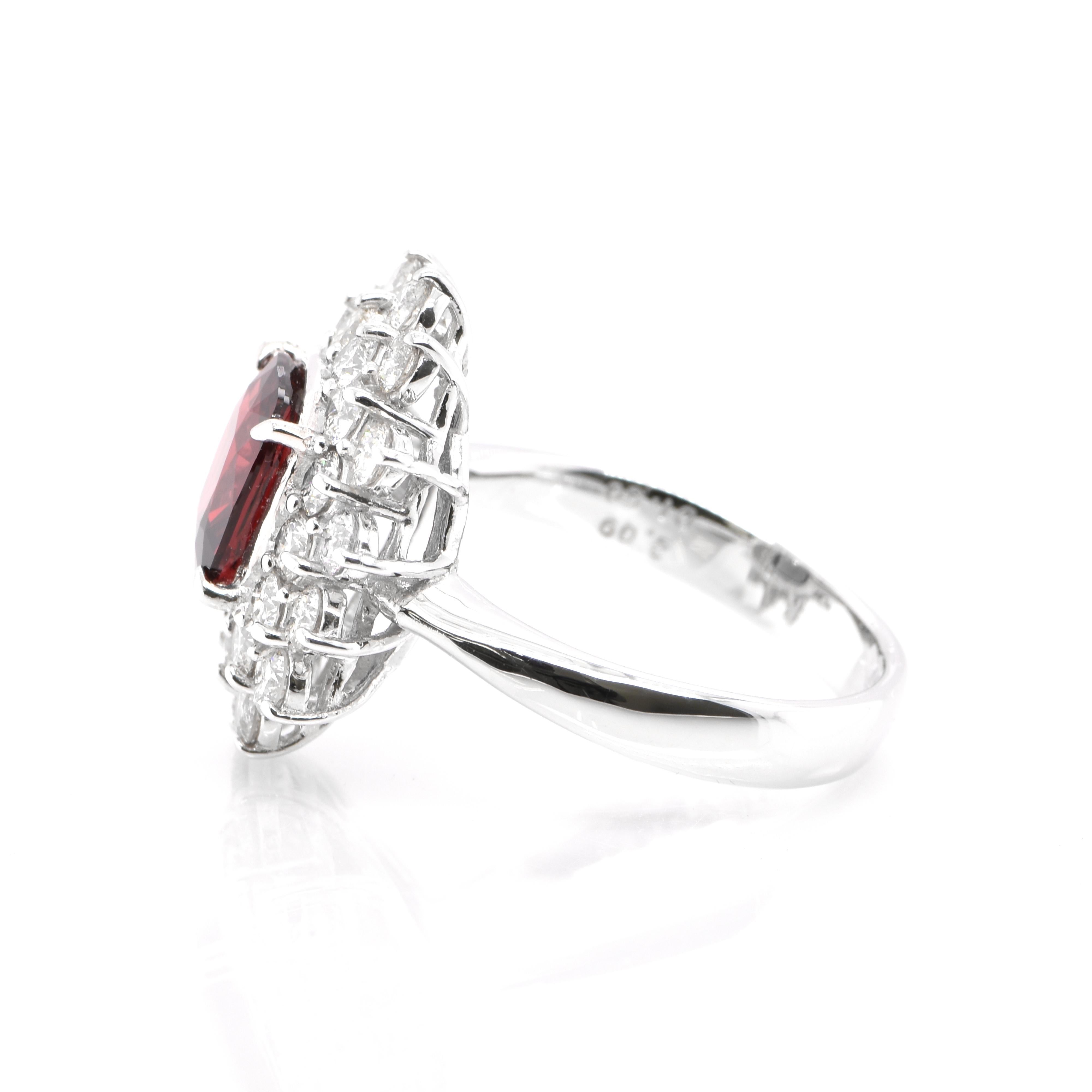 Cushion Cut GIA Certified 2.09 Carat Natural Untreated Red Spinel Double Halo Ring