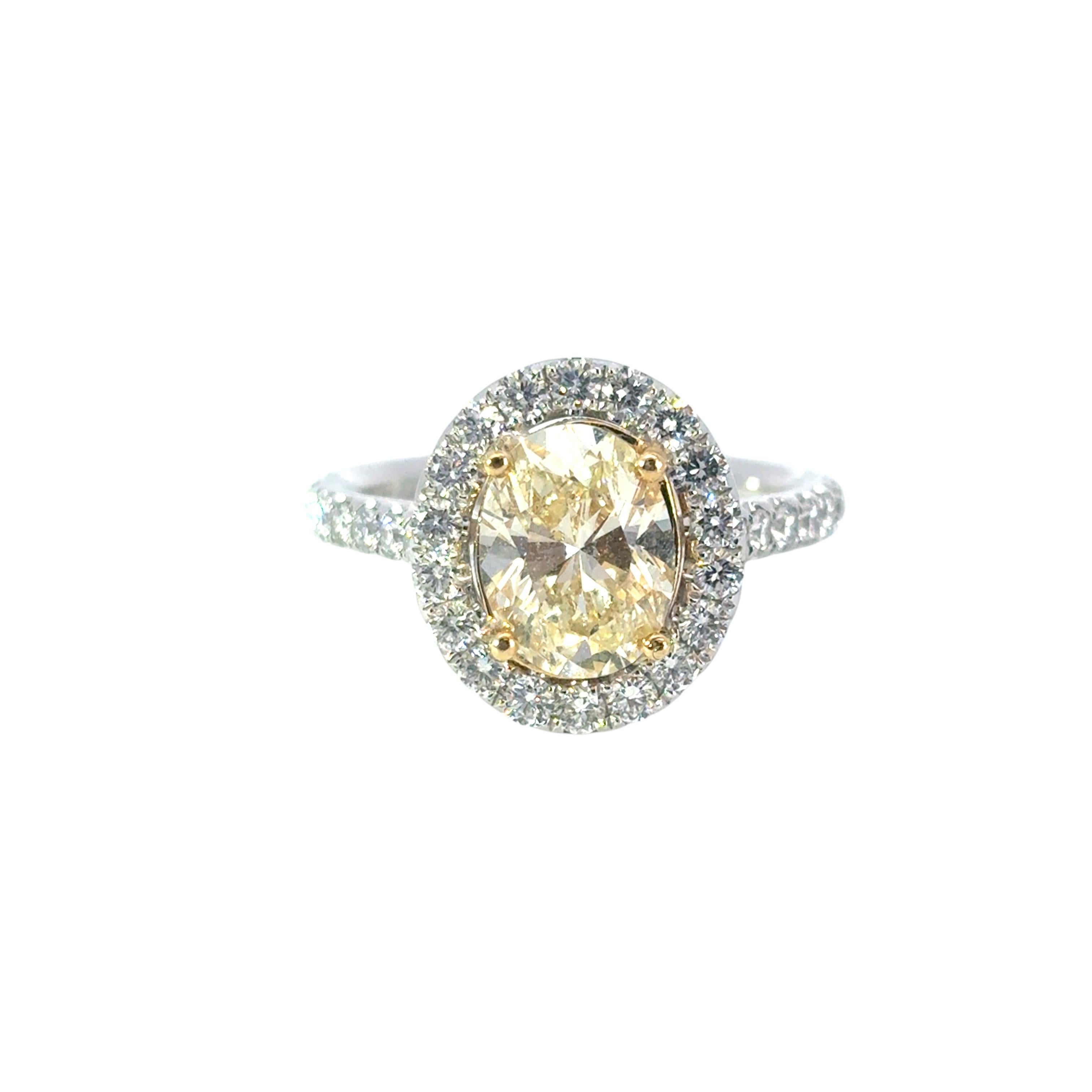GIA Certified 2.09 Carat Oval Cut Diamond Halo Engagement Ring For Sale 7