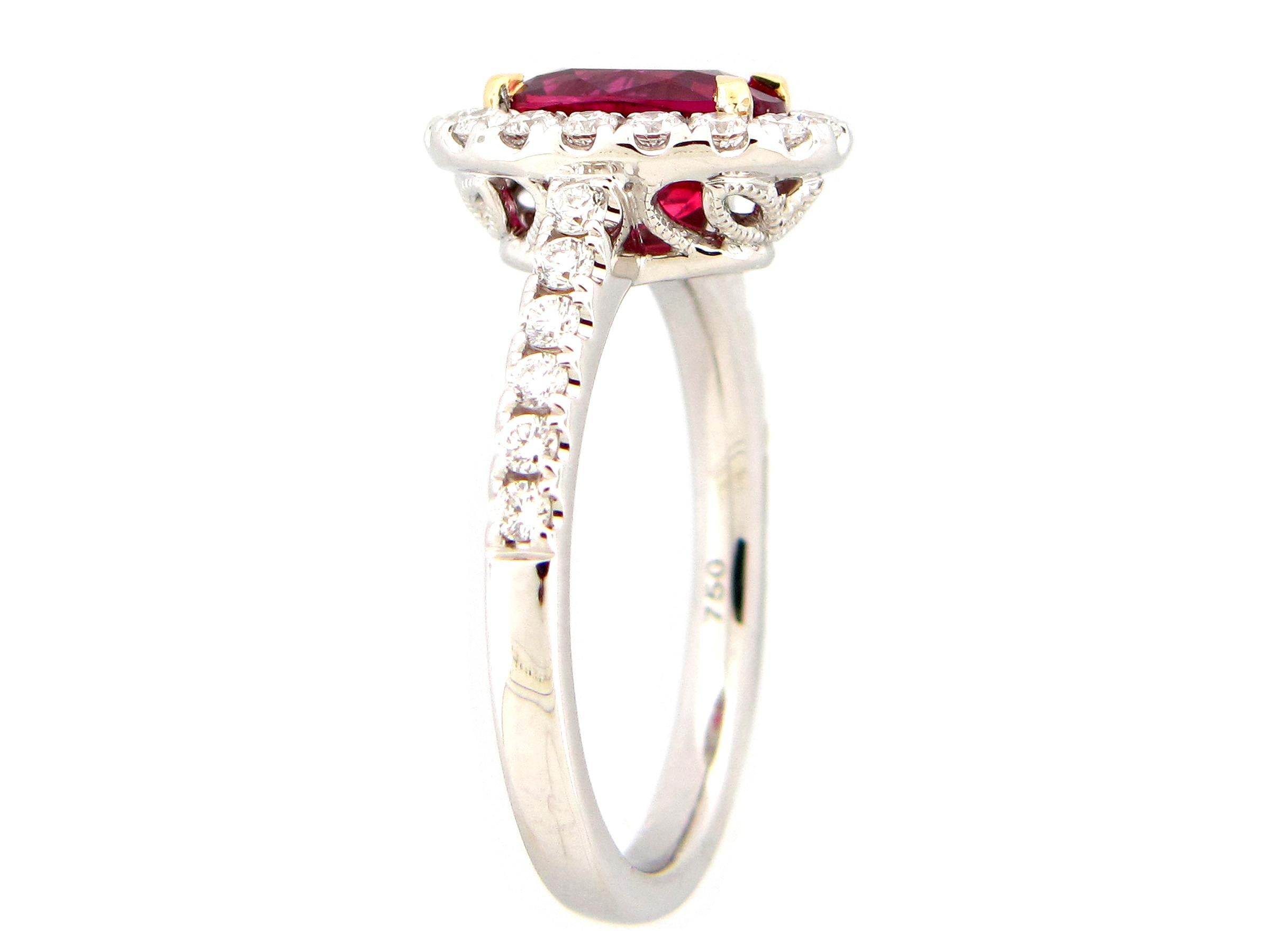 GIA Certified 2.09 Carat Oval Ruby and Diamond Cocktail Ring 2