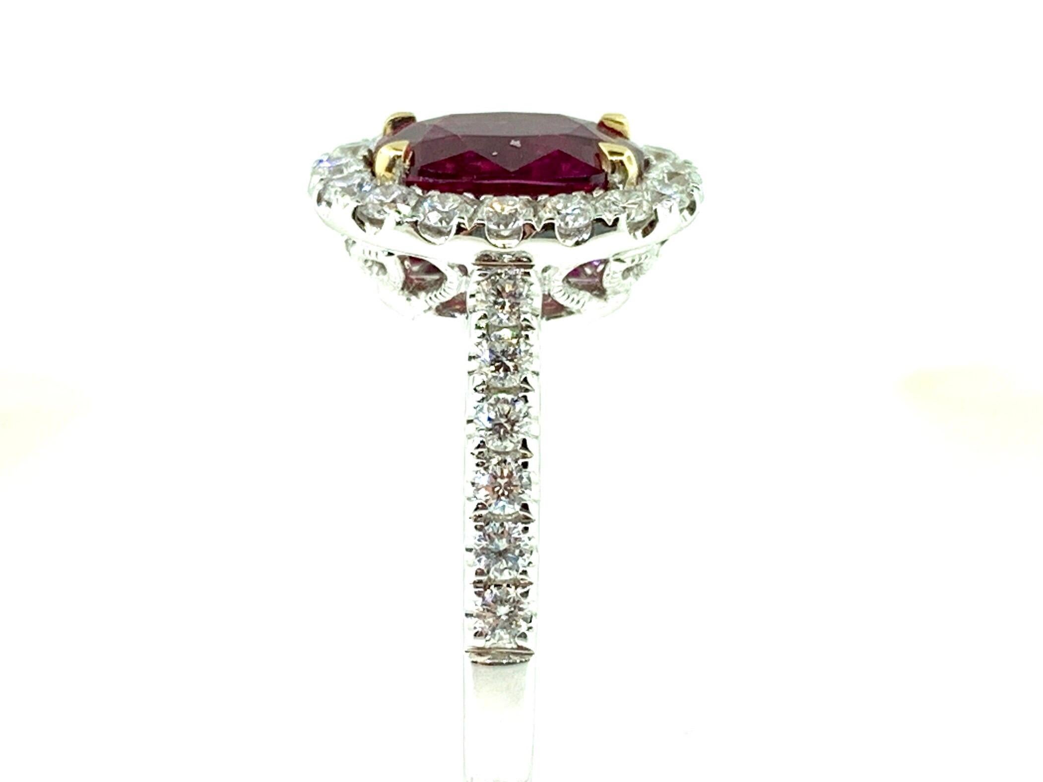 GIA Certified 2.09 Carat Oval Ruby and Diamond Cocktail Ring 3