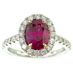 GIA Certified 2.09 Carat Oval Ruby and Diamond Cocktail Ring