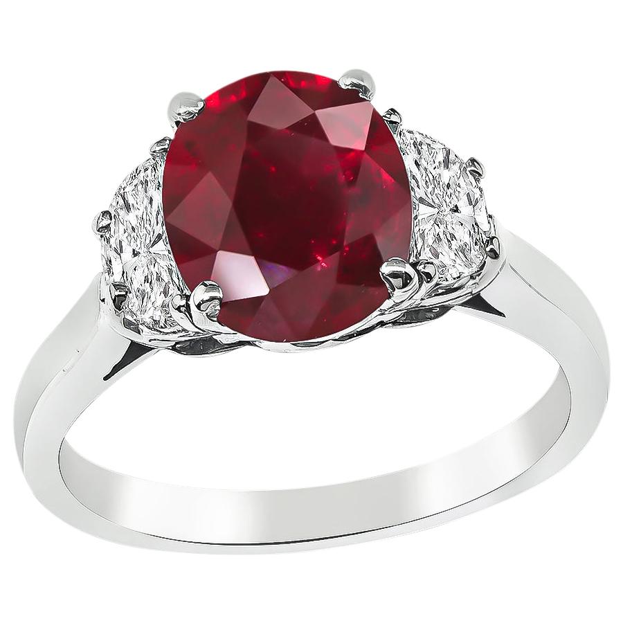 GIA Certified 2.09 Carat Ruby Diamond Engagement Ring