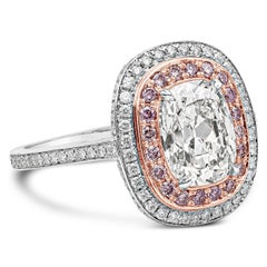 GIA Certified 2.09 Carats Cushion Cut Diamond Double Halo Engagement Ring