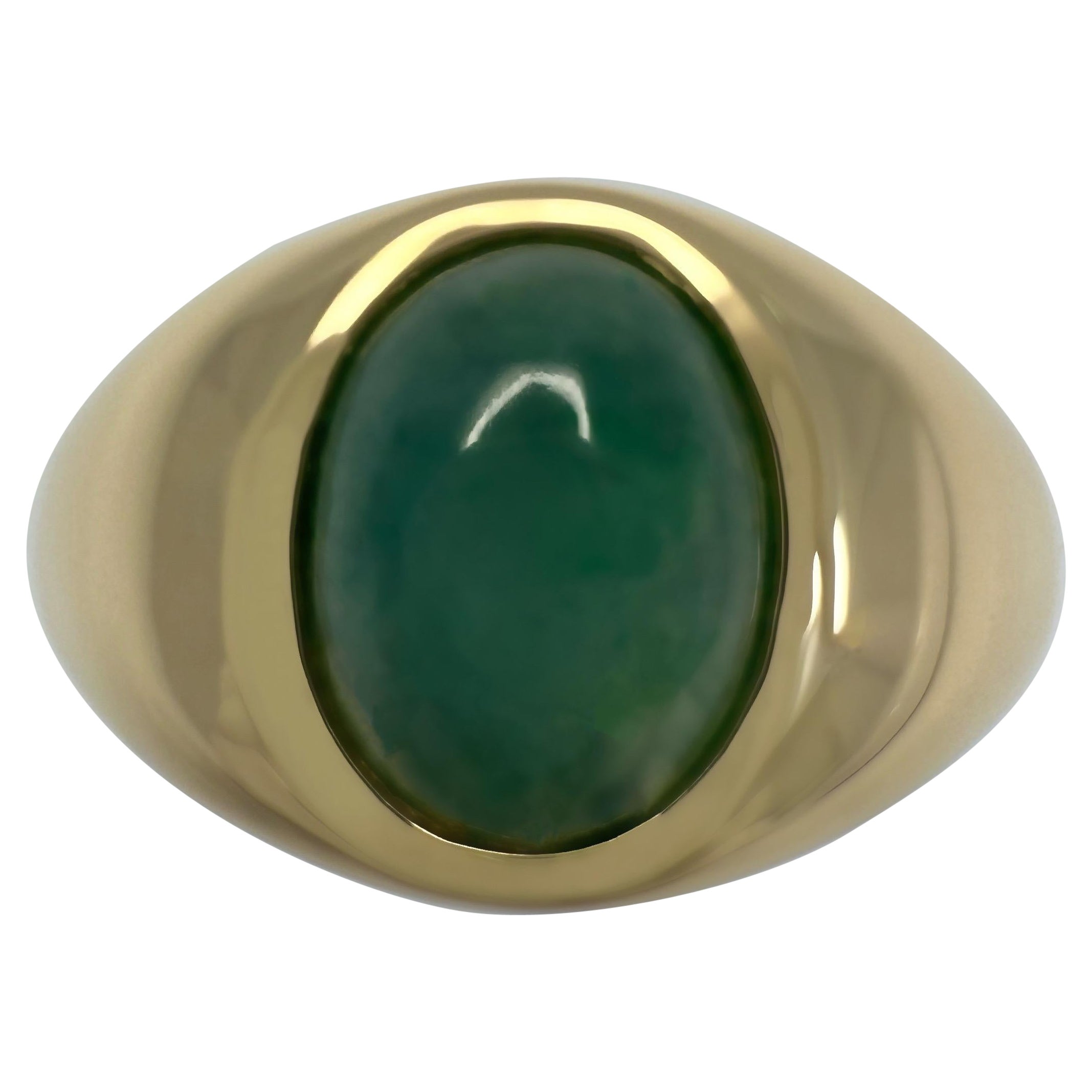 Anello con sigillo in oro giallo 18k certificato GIA 2,09ct giadeite di grado A verde ovale