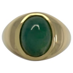 GIA Certified 2.09ct Jadeite A Grade Jade Green Oval 18k Yellow Gold Signet Ring