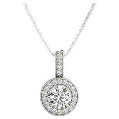 GIA Certified 2.09ct Round Diamond Double Halo White Gold Pendant Necklace