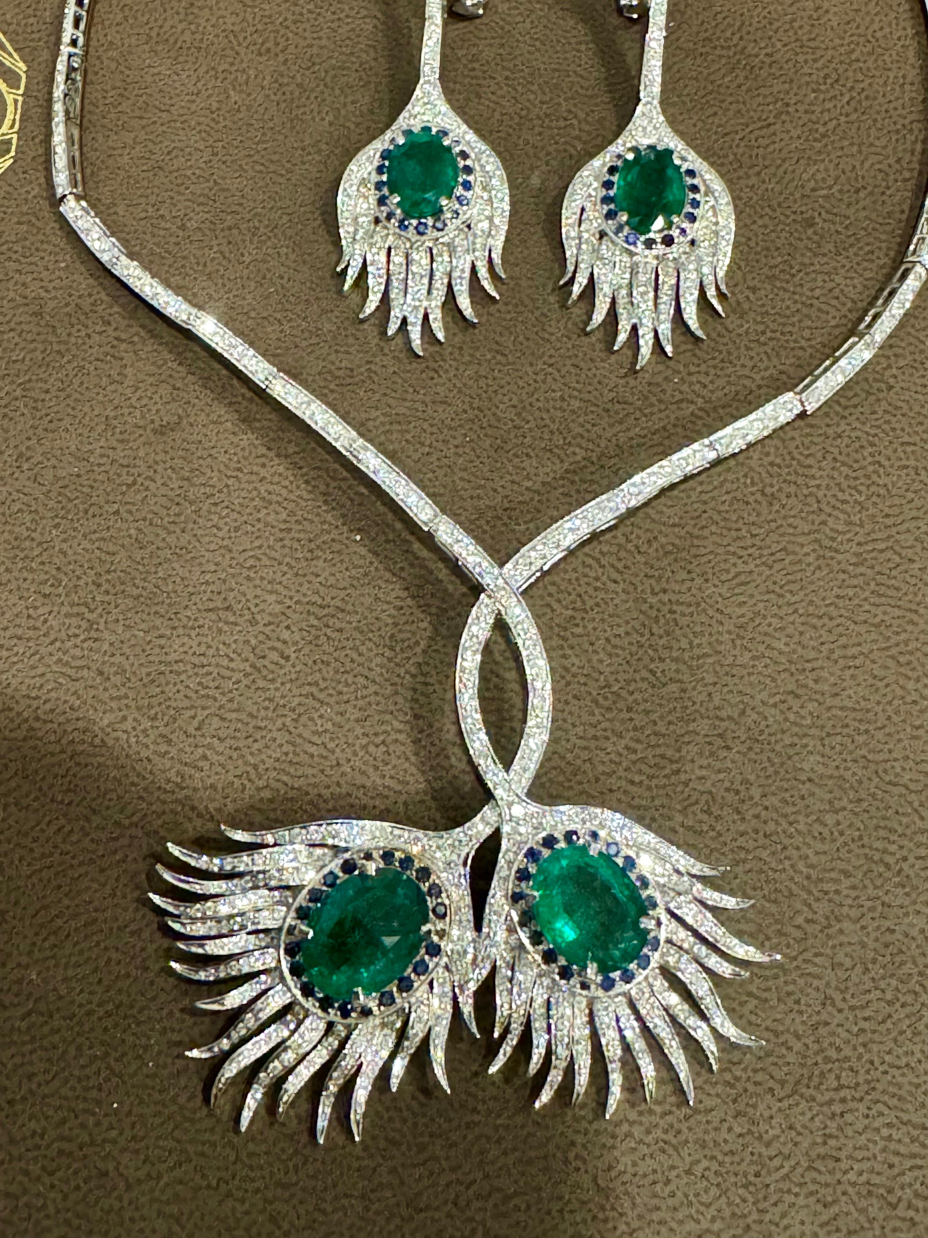 GIA Certified 20ct Zambian Emerald & 15ct Diamond Necklace Earring Suite 18KWG en vente 7