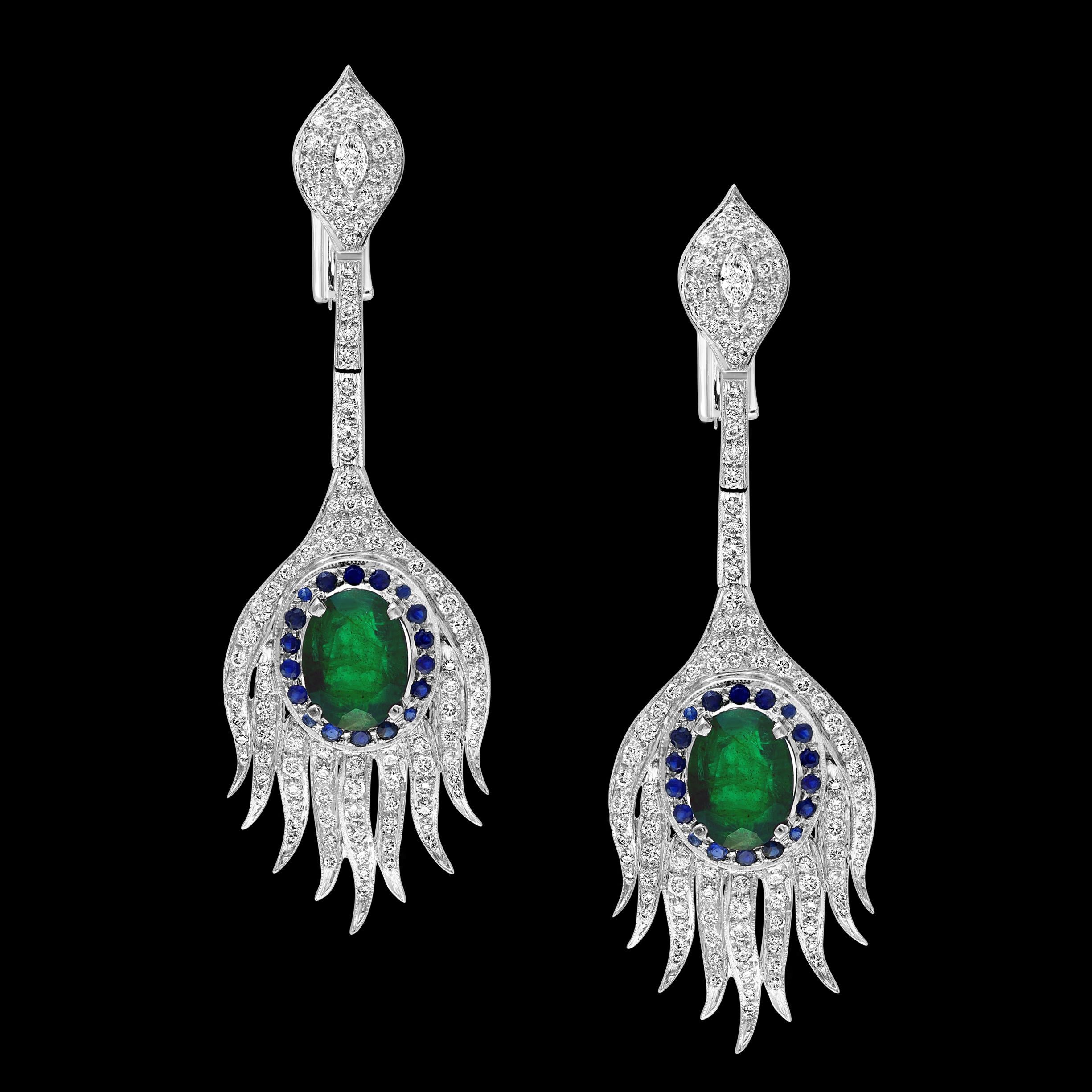 GIA Certified 20ct Zambian Emerald & 15ct Diamond Necklace Earring Suite 18KWG en vente 15