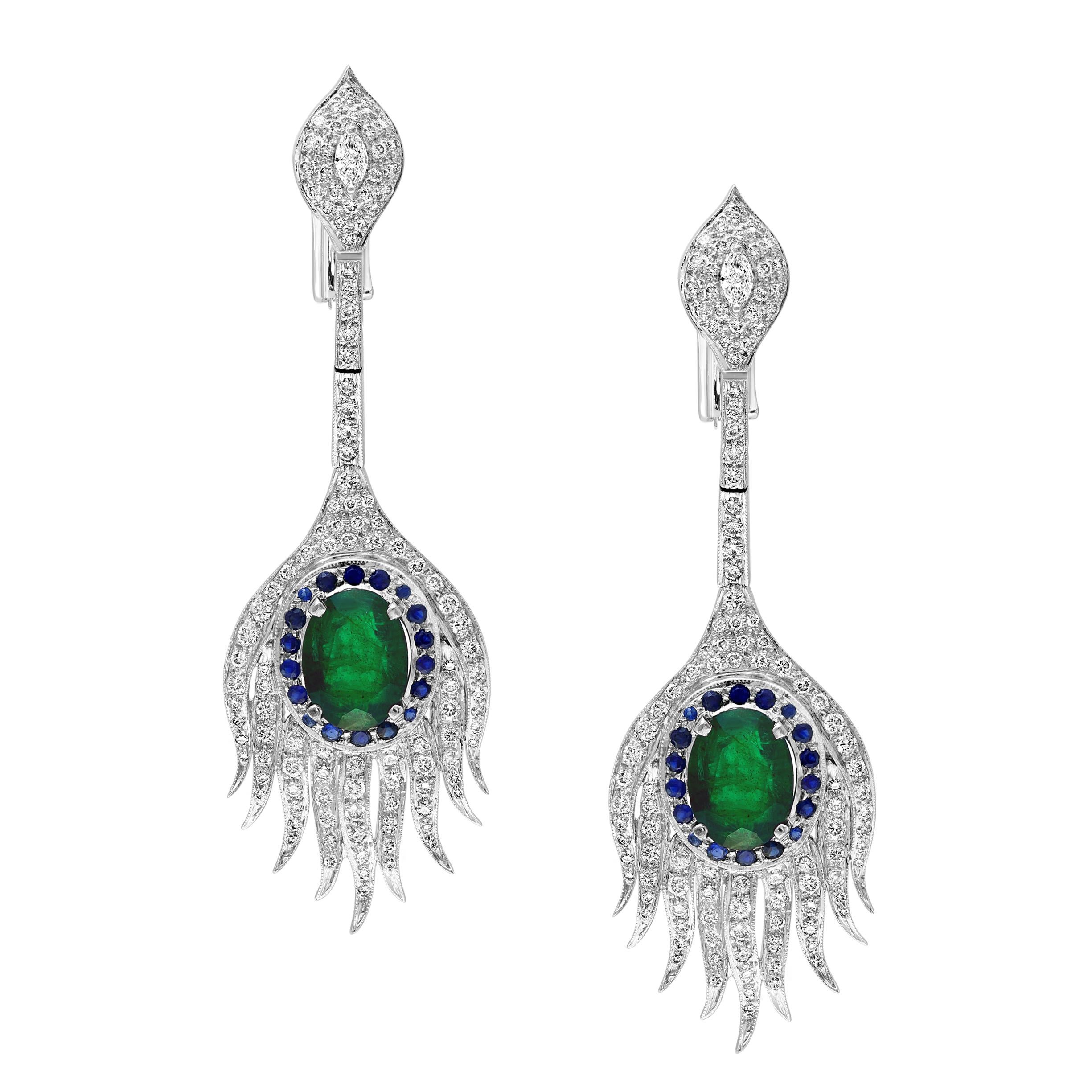 GIA Certified 20ct Zambian Emerald & 15ct Diamond Necklace Earring Suite 18KWG Excellent état - En vente à New York, NY
