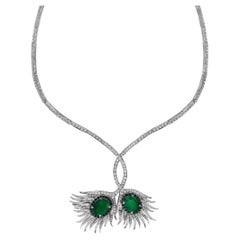 GIA Certified 20ct Zambian Emerald & 15ct Diamond Necklace Earring Suite 18KWG