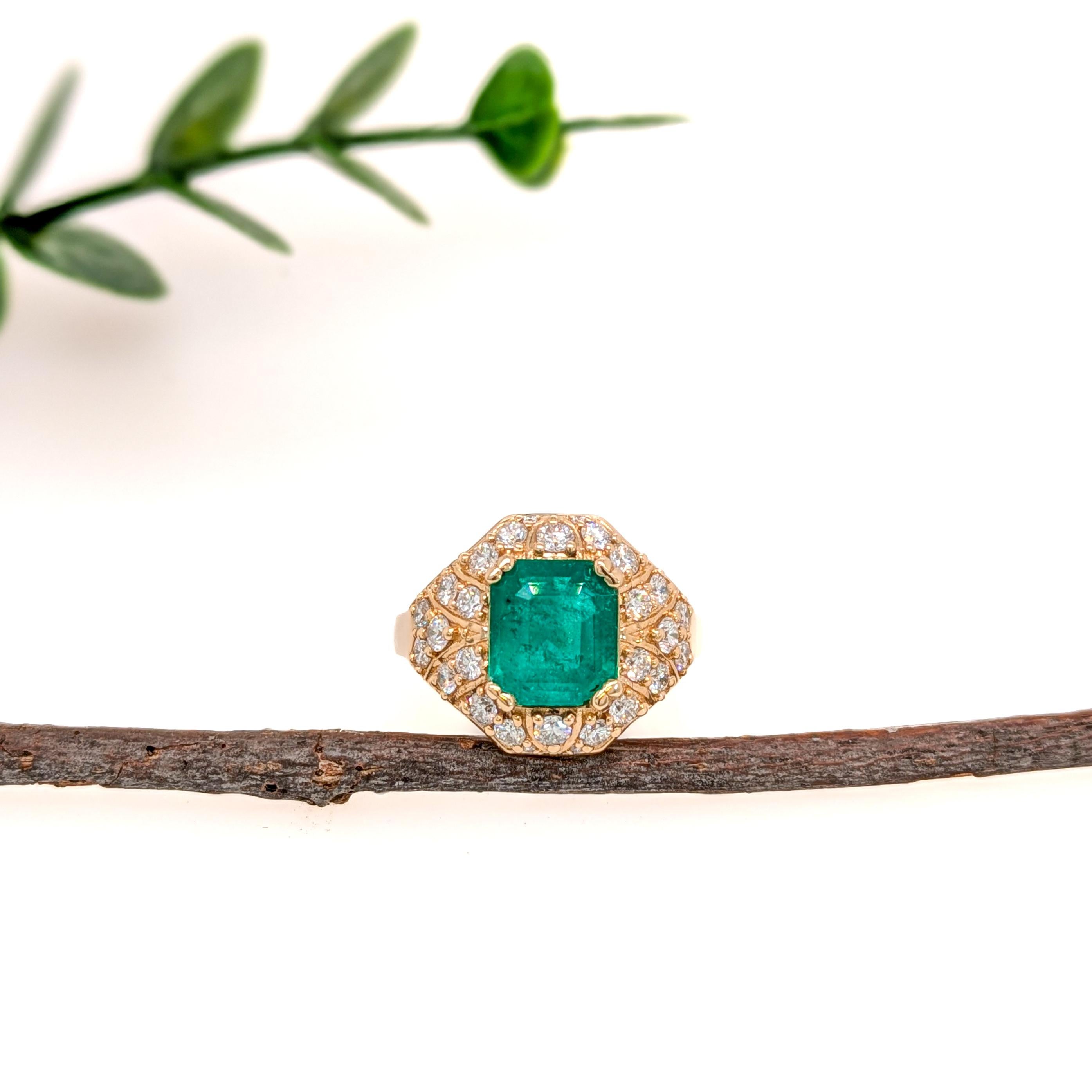 GIA Certified 2.0cts Anillo de Diamante Esmeralda Colombiana en Oro de 14K  EM 9X7mm Art Decó en venta