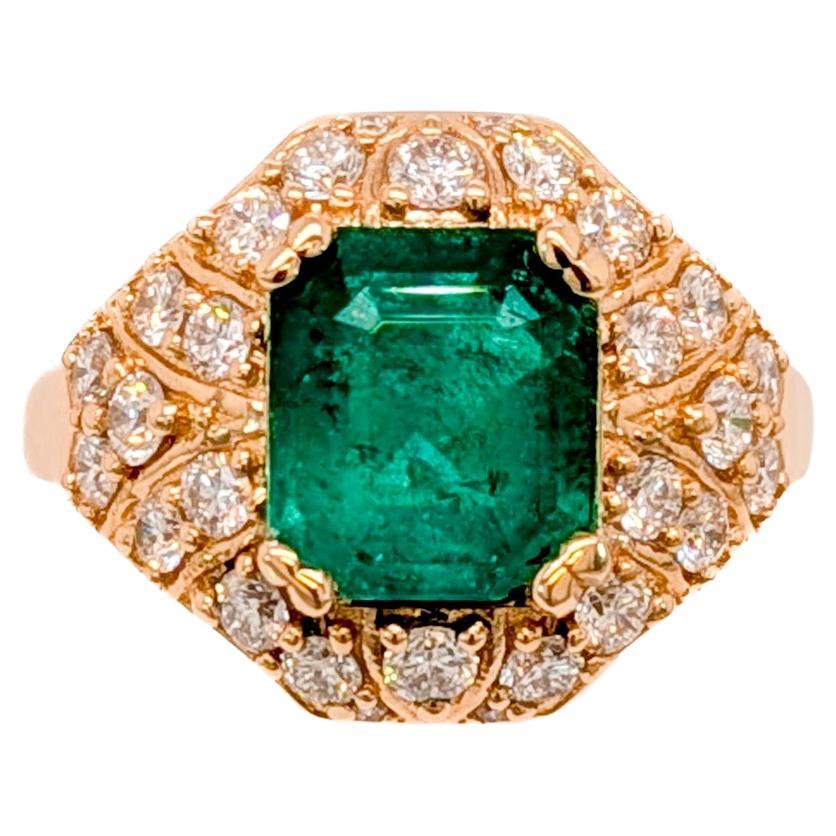 GIA Certified 2.0cts Anillo de Diamante Esmeralda Colombiana en Oro de 14K  EM 9X7mm en venta