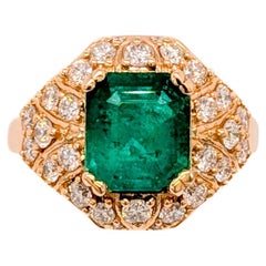 GIA Certified 2.0cts Colombian Emerald Diamond Ring in 14K Gold  EM 9X7mm