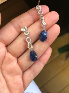 GIA Certified 21 Carat Burma No Heat Royal Blue Sapphire Diamond Dangle Earrings