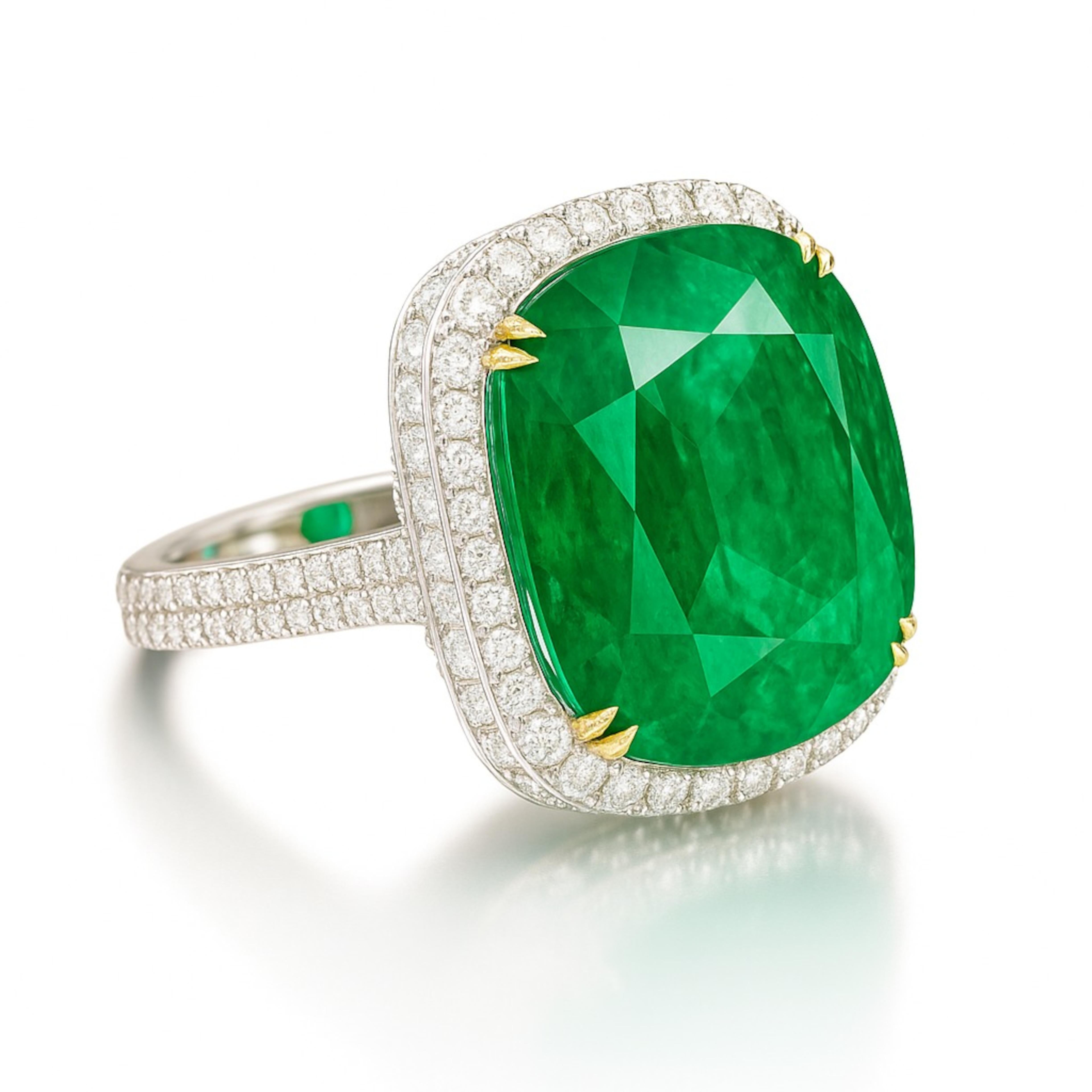 GIA zertifizierter 21 Karat Panjshir Smaragd und Diamant Doppelpavé Ring (Zeitgenössisch) im Angebot