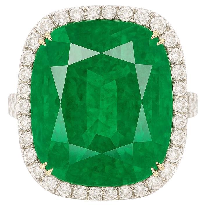 GIA zertifizierter 21 Karat Panjshir Smaragd und Diamant Doppelpavé Ring im Angebot