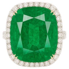 Anello con doppio pavé di smeraldi e diamanti Panjshir da 21 carati certificato GIA