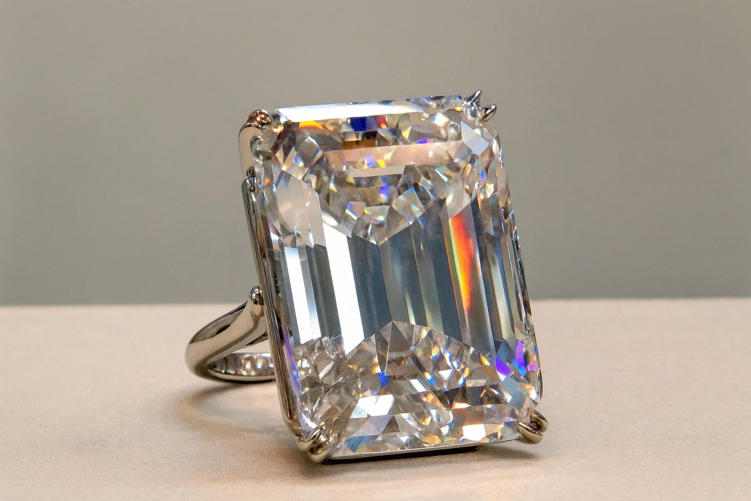 Este extraordinario diamante, de un impresionante peso de 21,67 quilates, está engastado en un elegante diseño de platino que resalta su audaz geometría y su excepcional presencia.
Con una graduación de color K y claridad SI1, la piedra ofrece una
