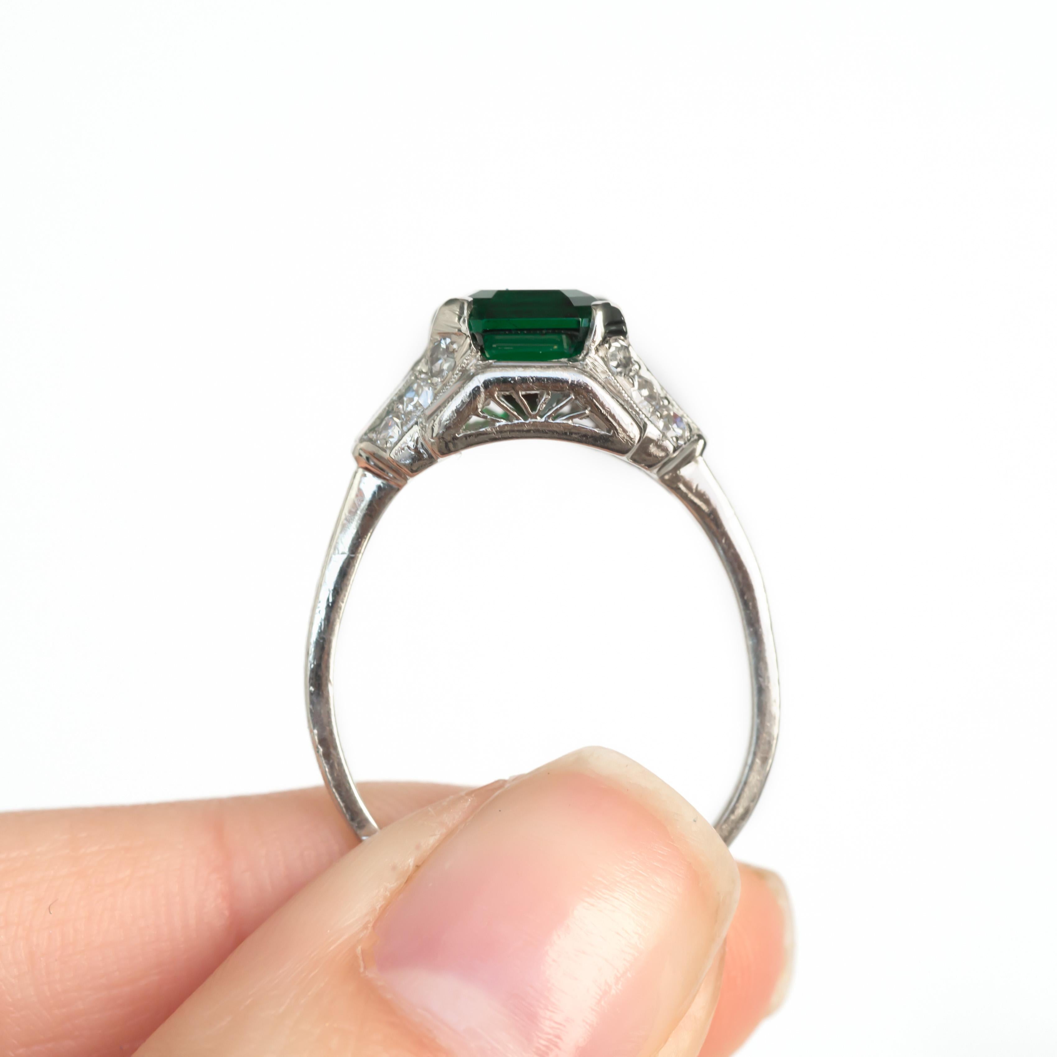 Art Deco GIA Certified 2.10 Carat Emerald Platinum Engagement Ring, VEG#856A