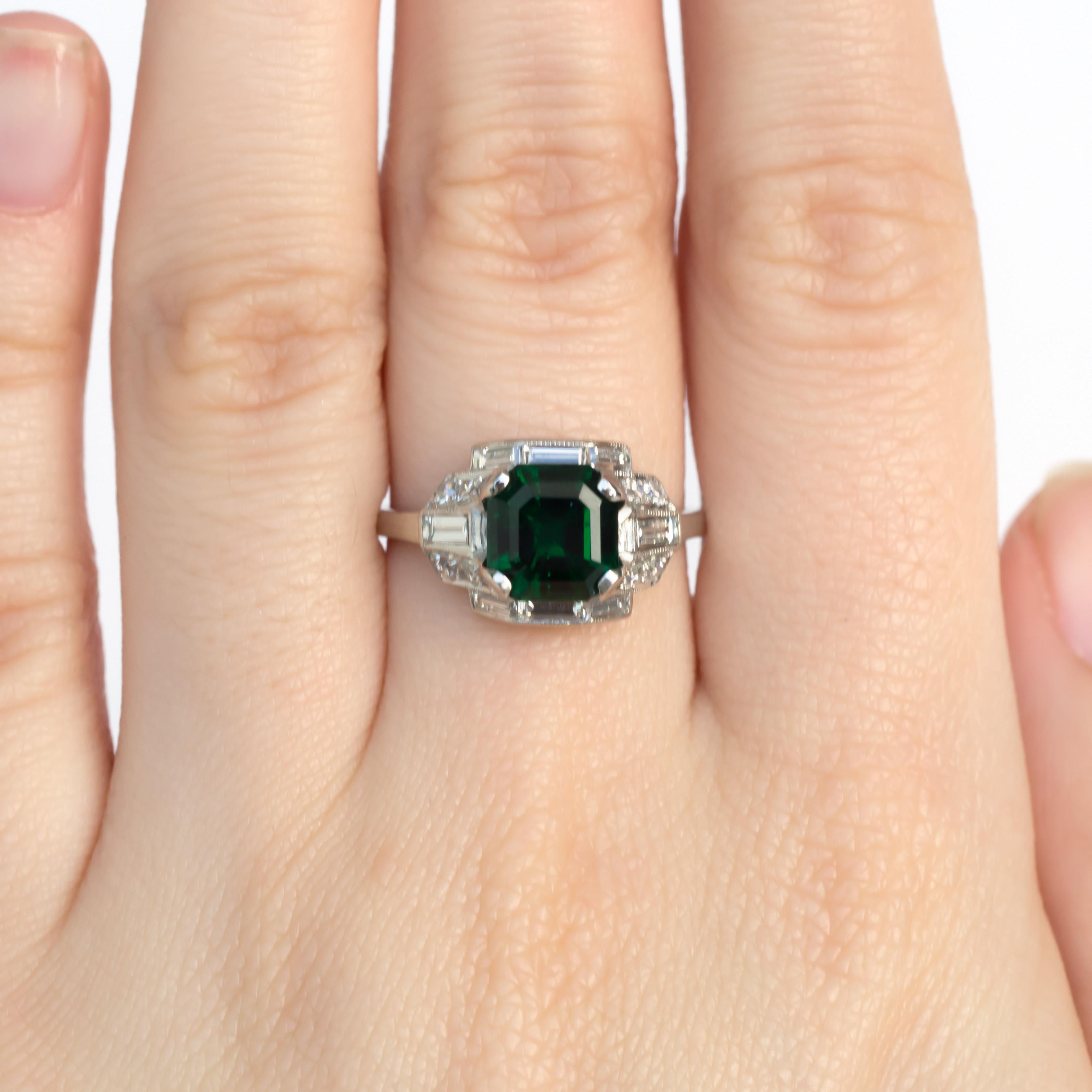 GIA Certified 2.10 Carat Emerald Platinum Engagement Ring, VEG#856A In Excellent Condition In Atlanta, GA
