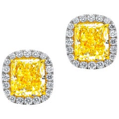 GIA Certified 2.10 Carat Fancy Yellow Diamond Stud Earrings