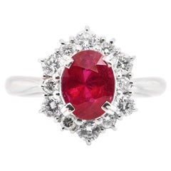 GIA Certified 2.10 Carat Natural Burmese Ruby and Diamond Ring Set in Platinum