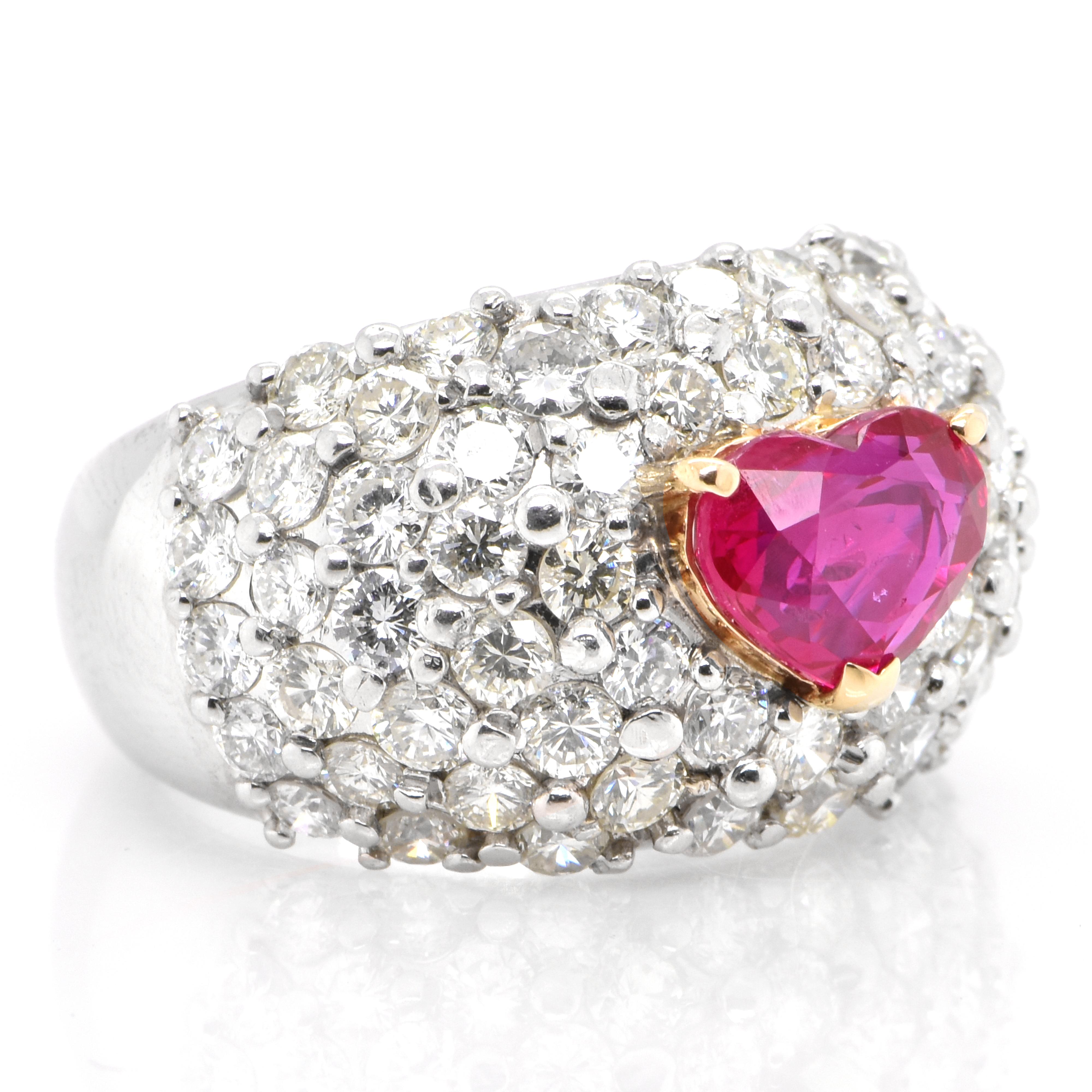Modern GIA Certified 2.10 Carat Natural Burmese Ruby Ring Set in Platinum and 18k Gold For Sale