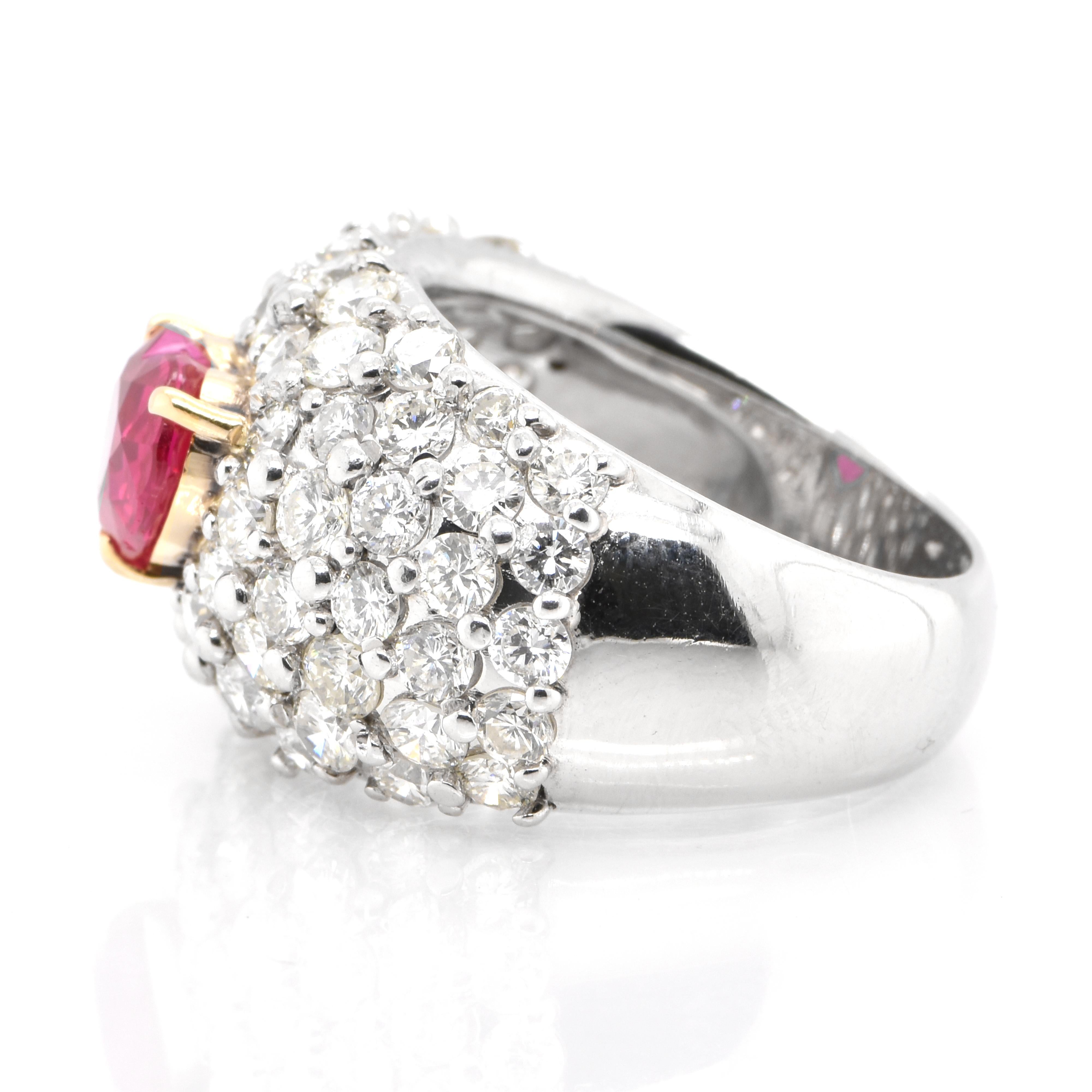 Heart Cut GIA Certified 2.10 Carat Natural Burmese Ruby Ring Set in Platinum and 18k Gold For Sale