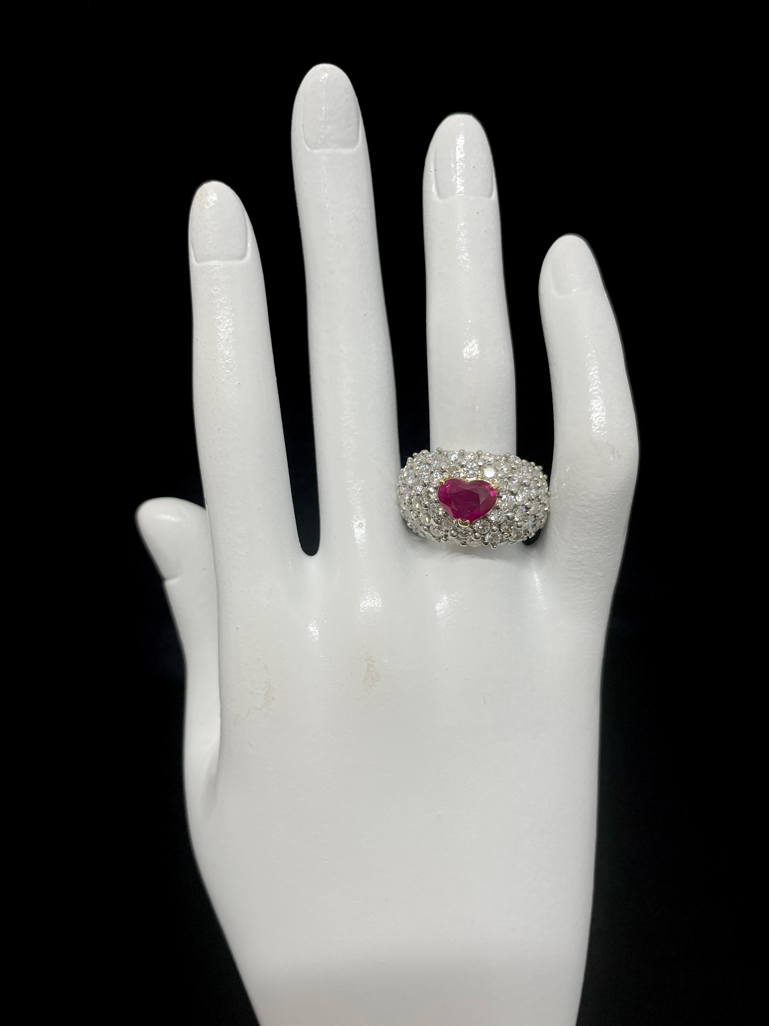 GIA Certified 2.10 Carat Natural Burmese Ruby Ring Set in Platinum and 18k Gold For Sale 1
