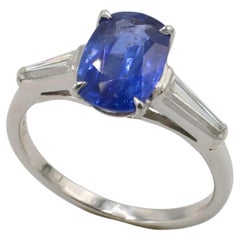 Anillo de platino con zafiro azul de Ceilán y diamantes naturales de 2,10 quilates certificados por el GIA