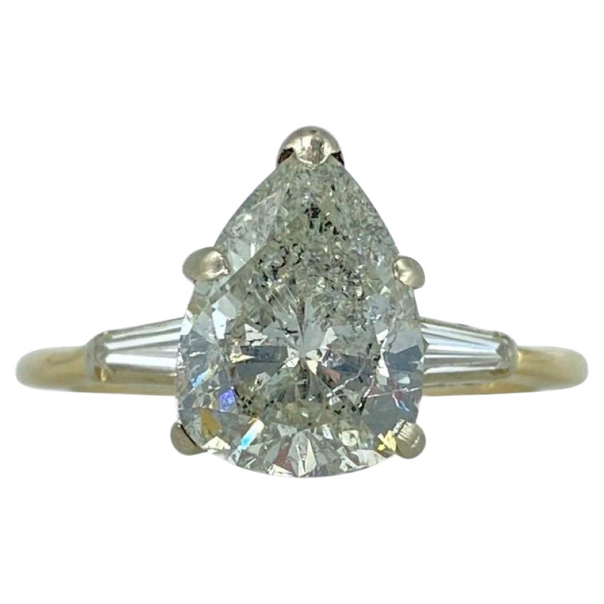 Bague de fiançailles en diamant poire gris clair fantaisie naturel de 2,10 carats certifié par le GIA