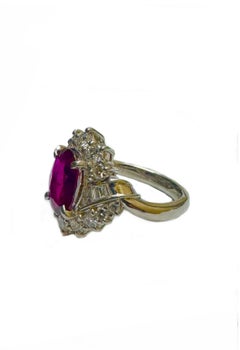 GIA Certified 2.10 Carat Oval Ruby Platinum Diamond Engagement Ring