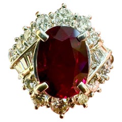 GIA Certified 2.10 Carat Oval Ruby Platinum Diamond Engagement Ring