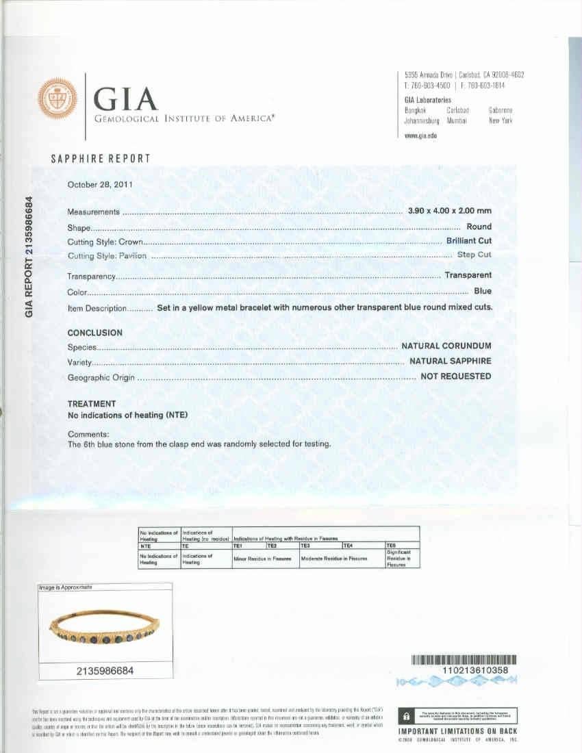 Women's GIA Certified 2.10 Carat Oval Sapphire Diamond Gold Bangle Bracelet For Sale