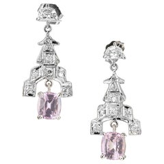 Antique GIA Certified 2.10 Carat Pink Sapphire Diamond Platinum Dangle Earrings