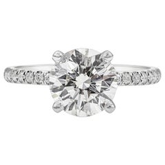 GIA Certified 2.10 Carats Round Brilliant Cut Diamond Pavé Engagement Ring