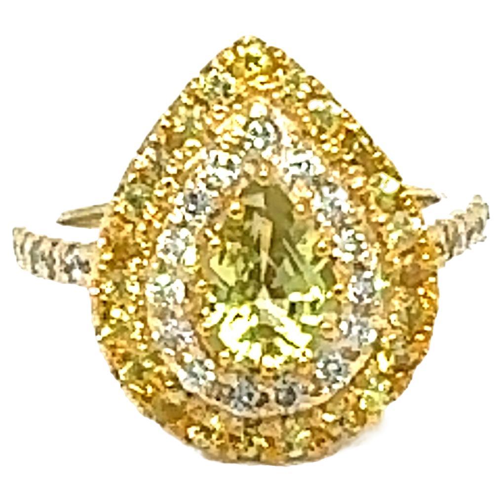 GIA Certified 2.10 Carat Unheated Yellow Sapphire Diamond Cocktail Ring For Sale