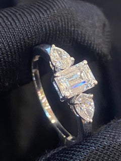 GIA Certified 2.10 Cts D/VVS1 Emerald Pear Diamonds Three-Stone Ring In 18K Gold