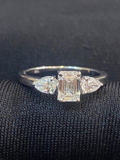 GIA Certified 2.10 Cts D/VVS1 Emerald Pear Diamonds Three-Stone Ring In 18K Gold