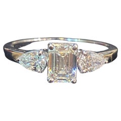 GIA Certified 2.10 Cts D/VVS1 Emerald Pear Diamonds Three-Stone Ring In 18K Gold