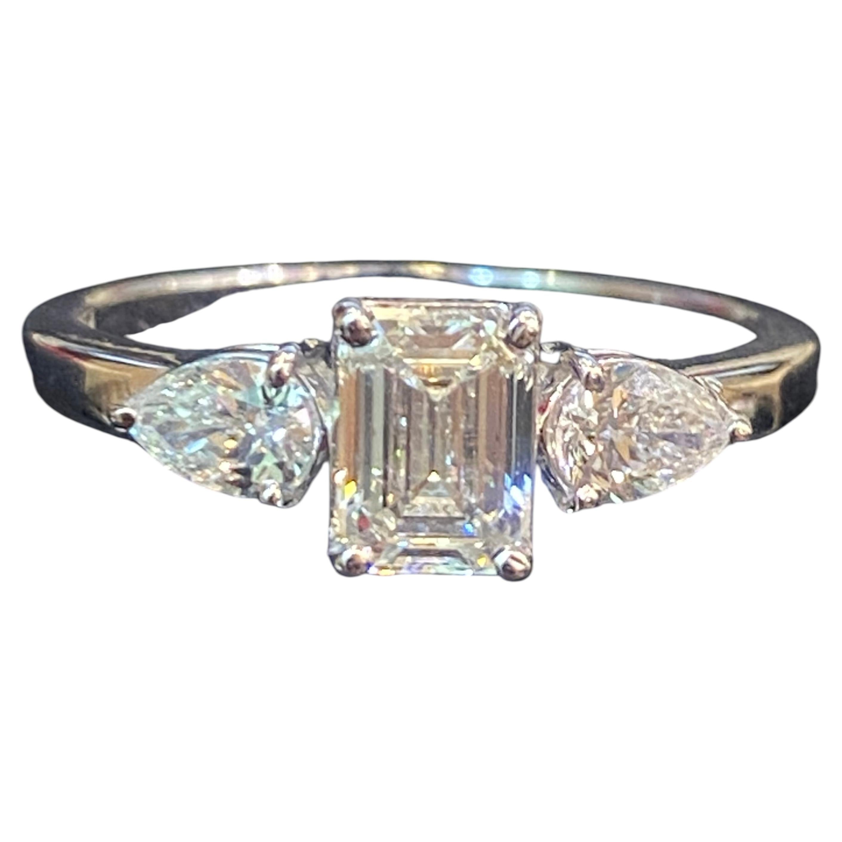 GIA Certified 2.10 Cts D/VVS1 Emerald Pear Diamonds Three-Stone Ring In 18K Gold