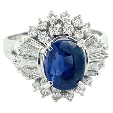Bague à diamant saphir bleu certifié GIA 2.10 No heat