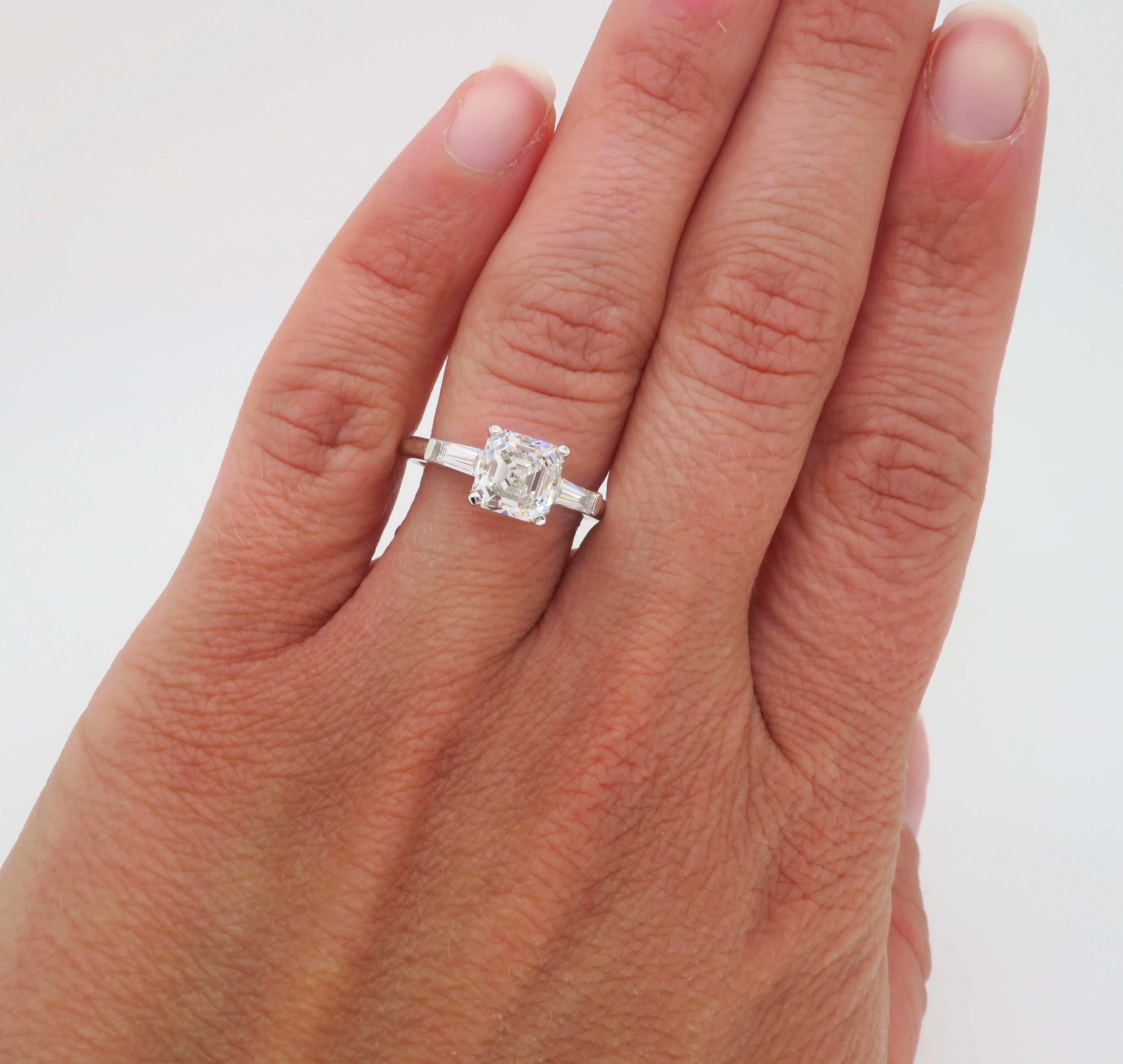 GIA Certified 2.10 Carat Square Emerald / Asscher Cut Diamond Engagement Ring 3