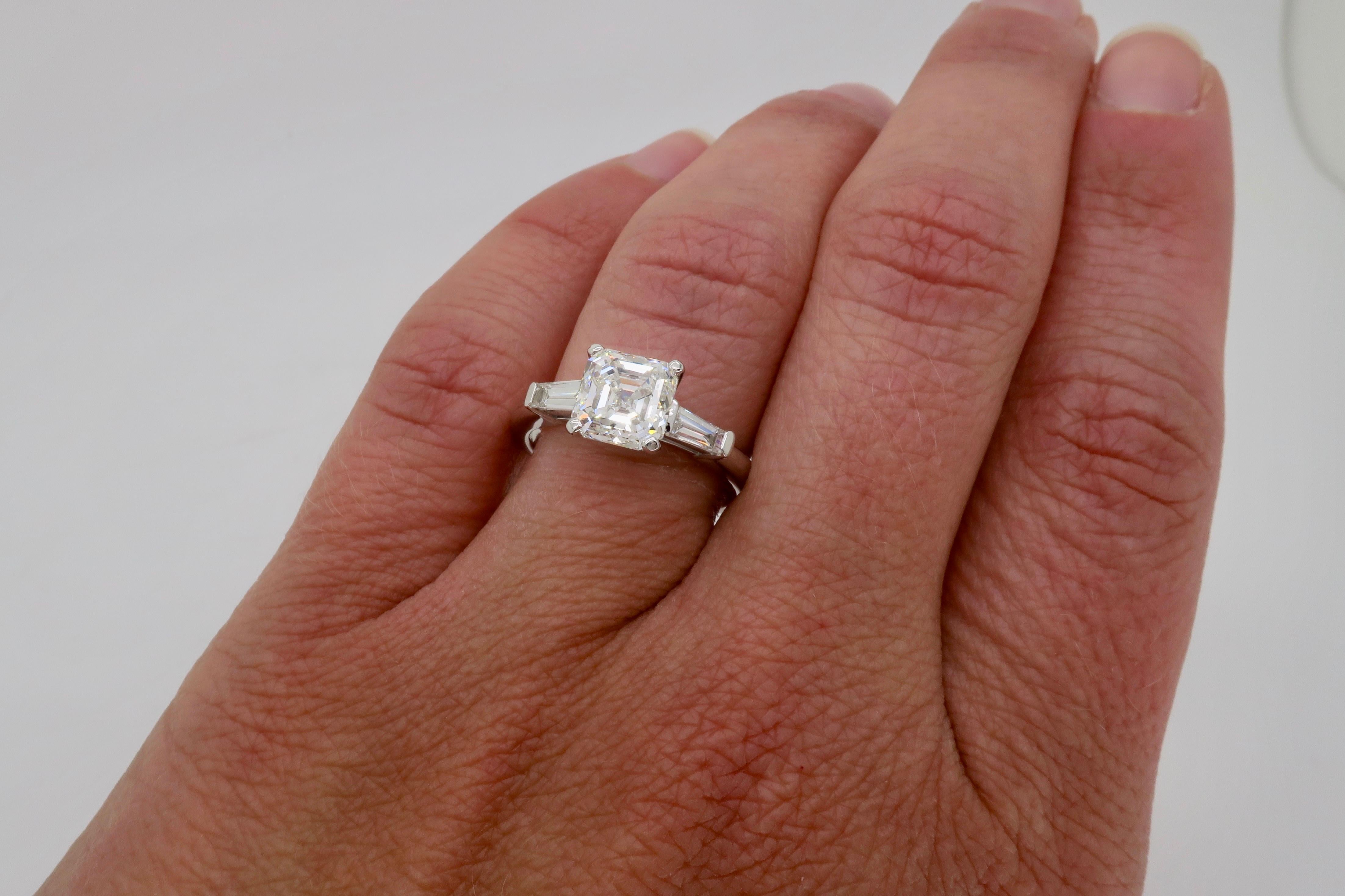 GIA Certified 2.10 Carat Square Emerald / Asscher Cut Diamond Engagement Ring 4