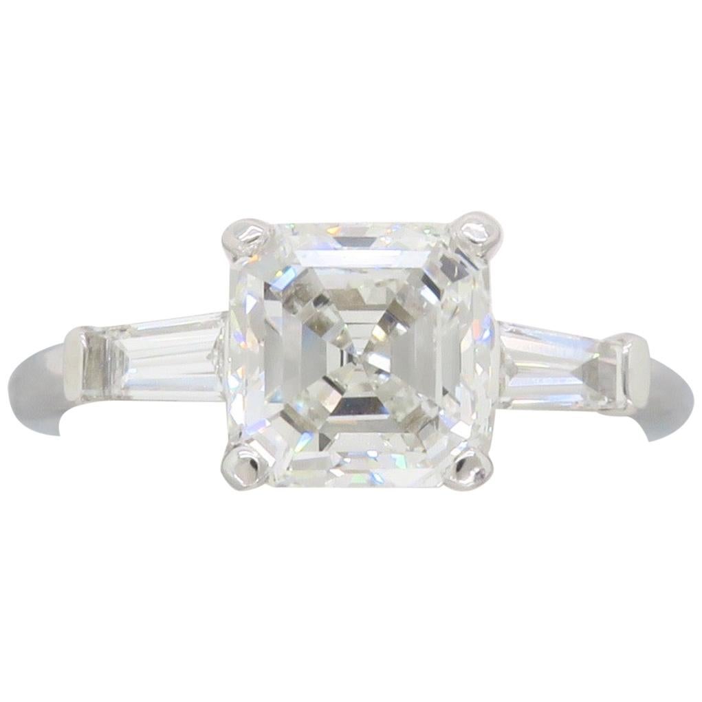 GIA Certified 2.10 Carat Square Emerald / Asscher Cut Diamond Engagement Ring