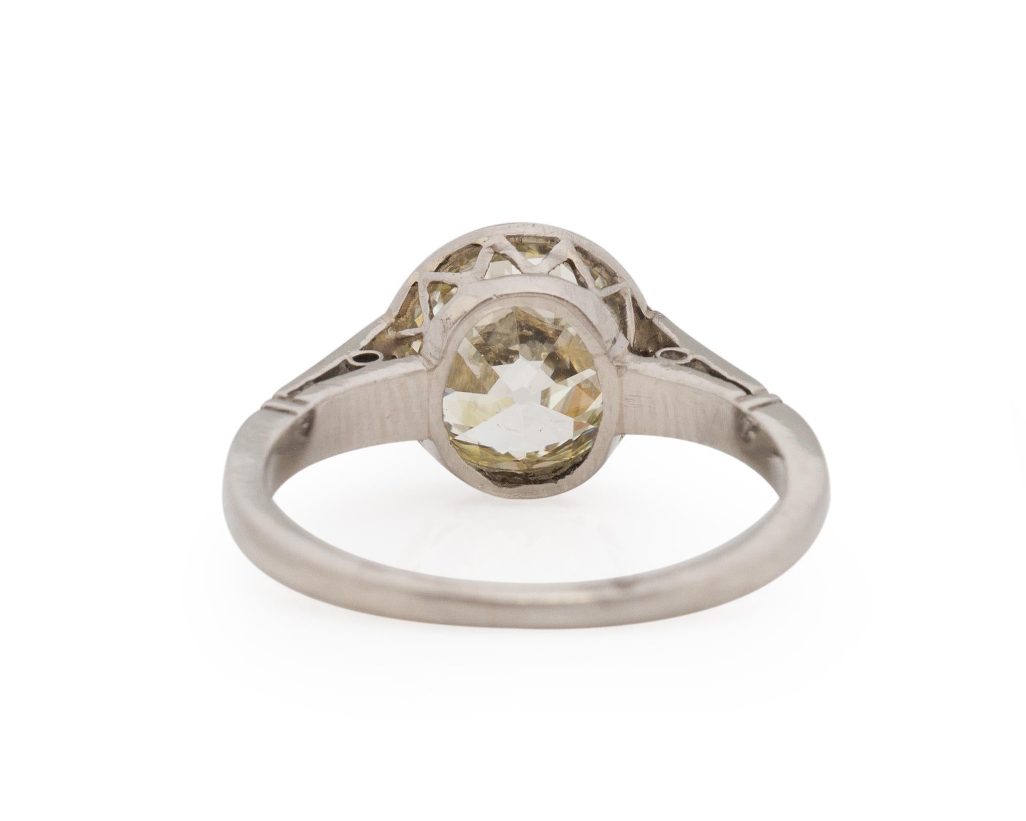 GIA Certified 2.11 Carat Art Deco Diamond Platinum Engagement Ring In Good Condition For Sale In Atlanta, GA