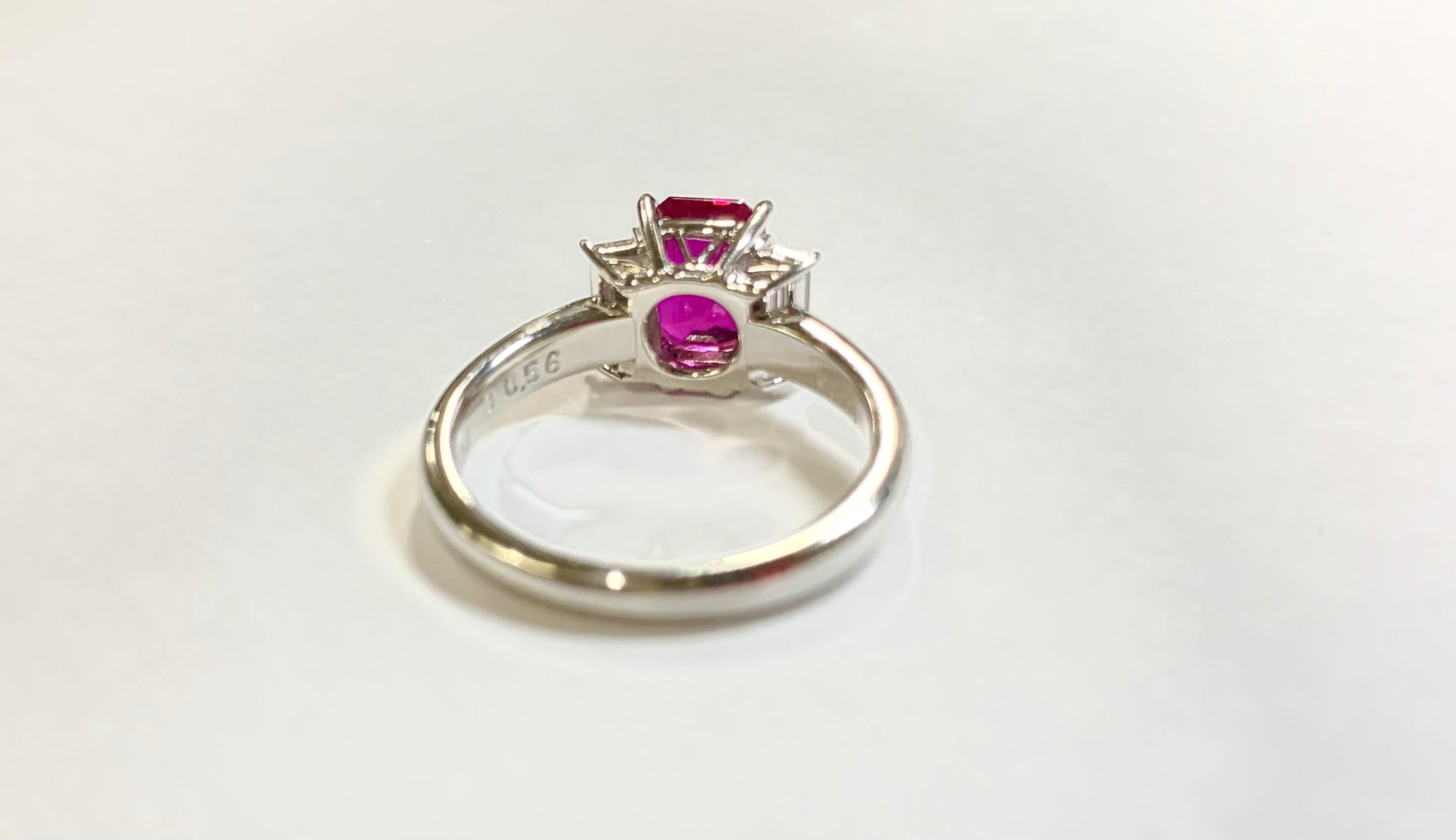 GIA Certified 2.11 Carat Burmese Ruby and Diamond Platinum Ring  For Sale 1