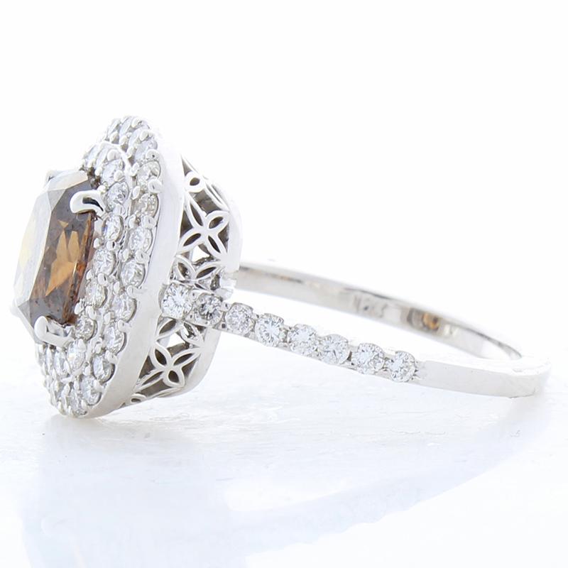 Contemporary GIA Certified 2.11 Carat Cushion Cut Brown Diamond Cocktail Ring in White Gold